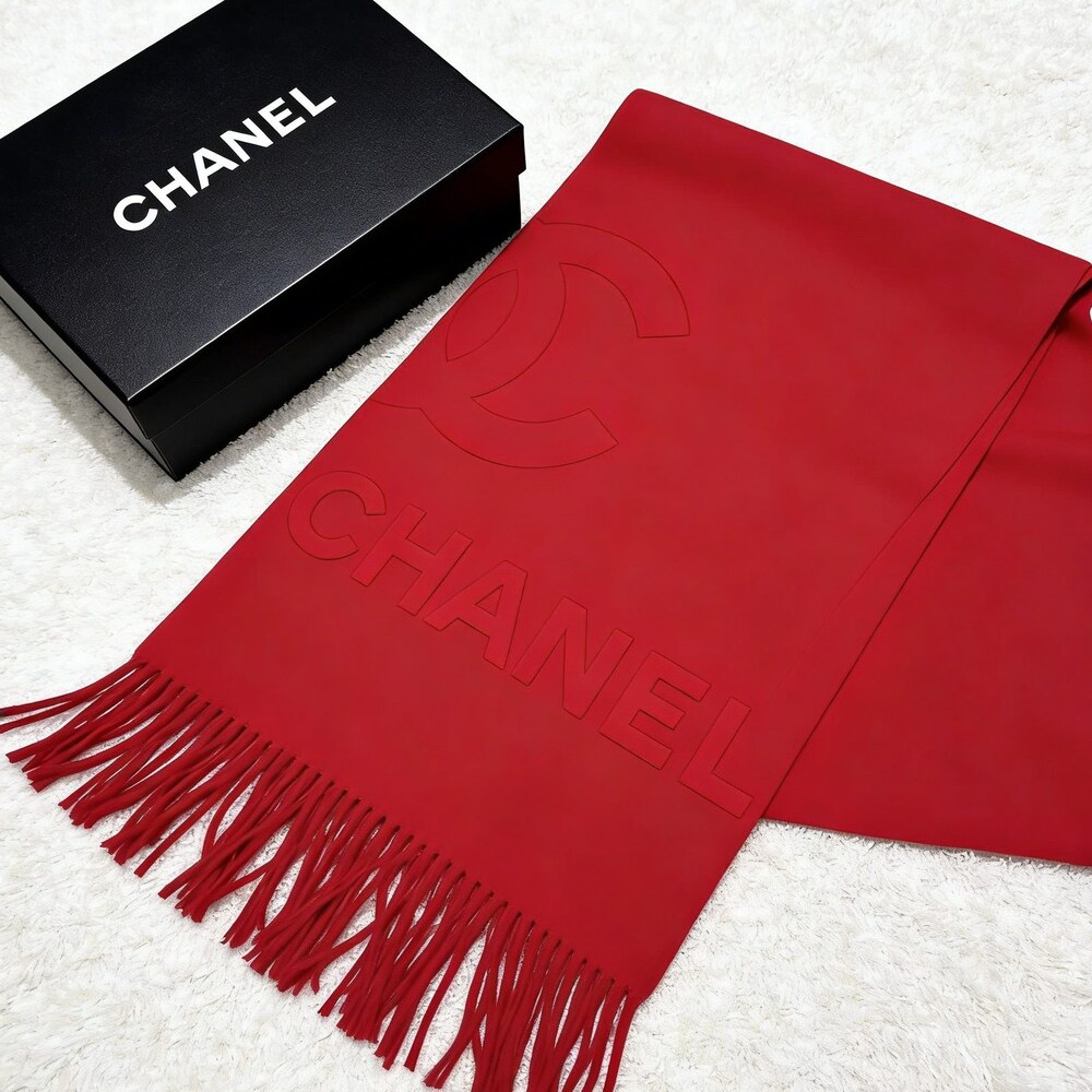 CHANEL Red Tonal CC Signature Tassel Scarf